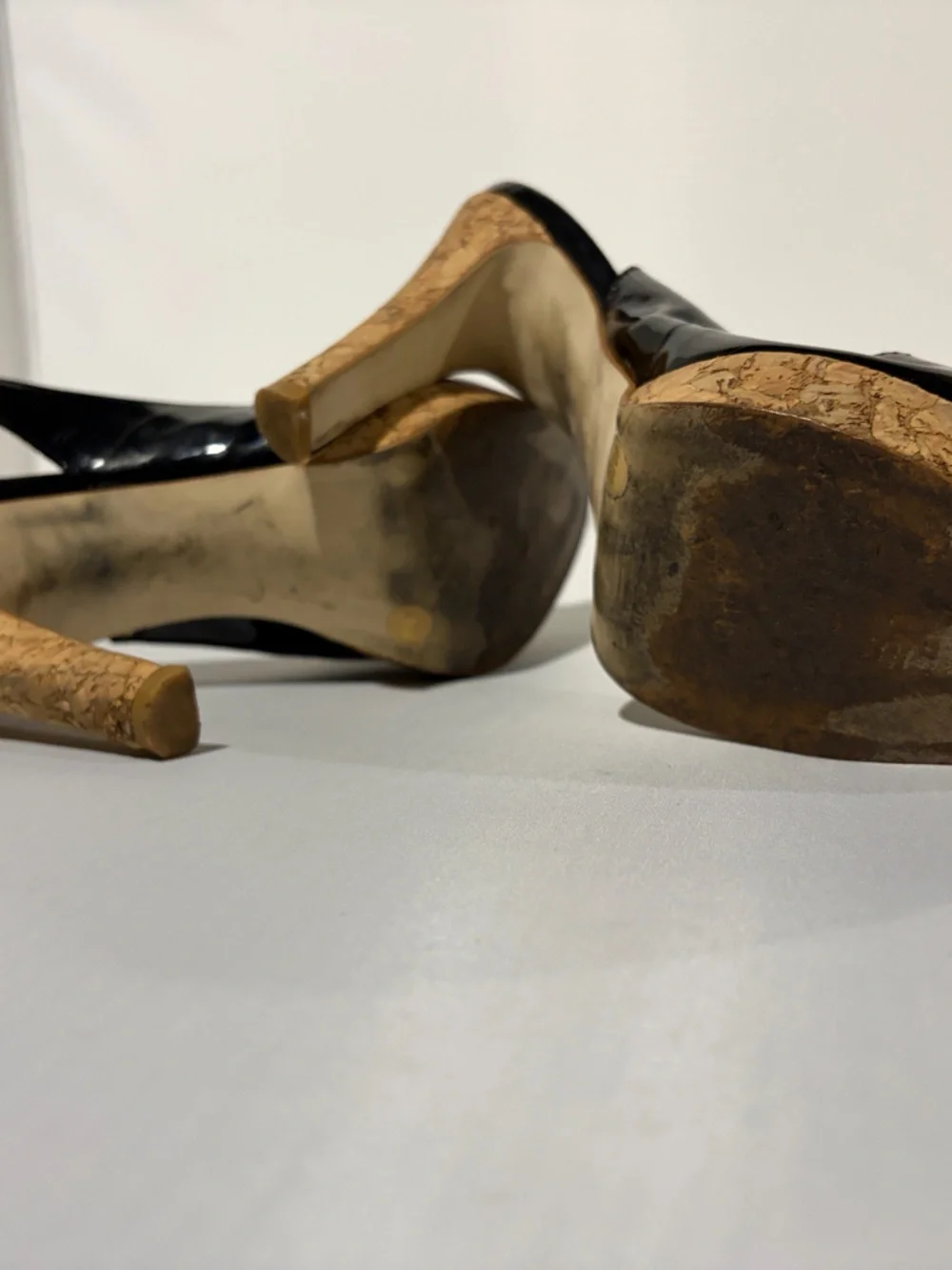 Jessica Simpson Black Patent Slingback Wedge Sandals with‎ Cork Platform